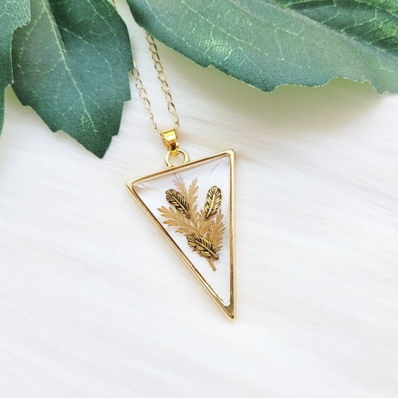 Lovely Lotus Jewelry - !!SOLD!! Feathers and Pressed Dried Floral Pendant Necklace